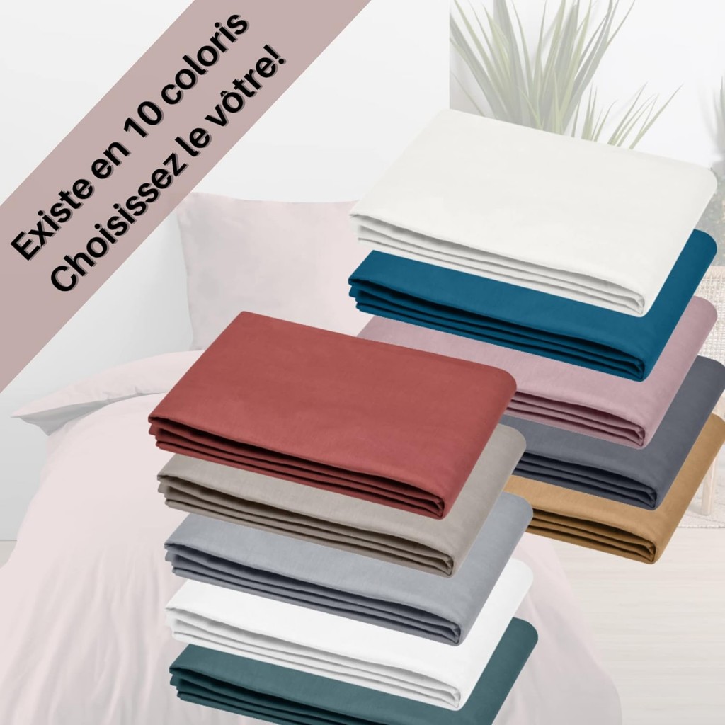 Drap Plat - Stof - 180 x 290 cm 57 Fils Coton, Eden Vieux Rose