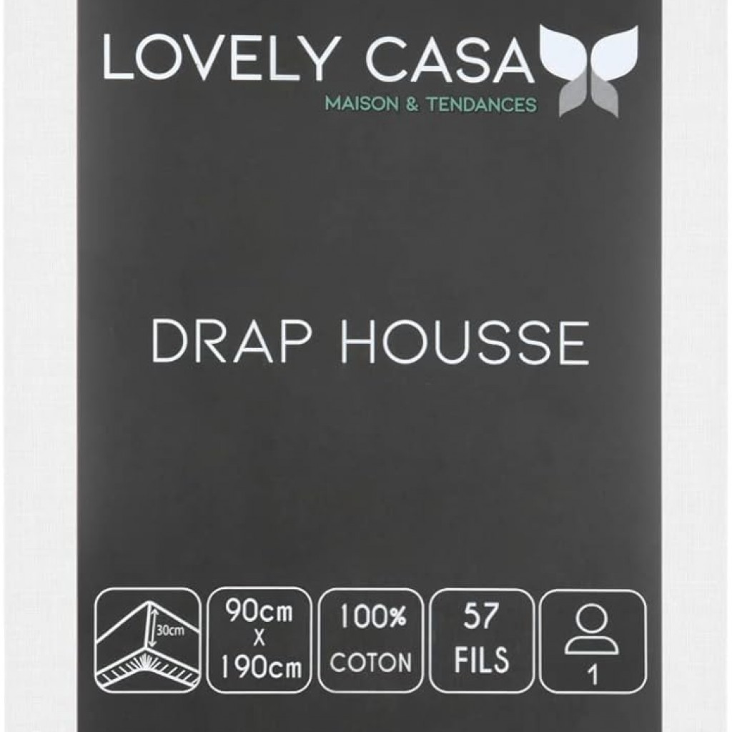 Drap Housse 90 x 190 cm bonnet 30 cm 57 Fils Coton Eden Blanc