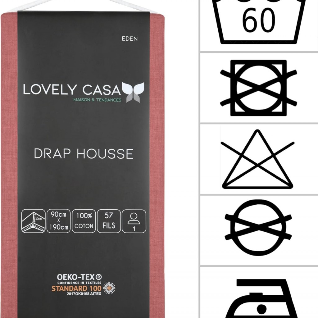DRAP HOUSSE EDEN GRENACHE 90X190 cm