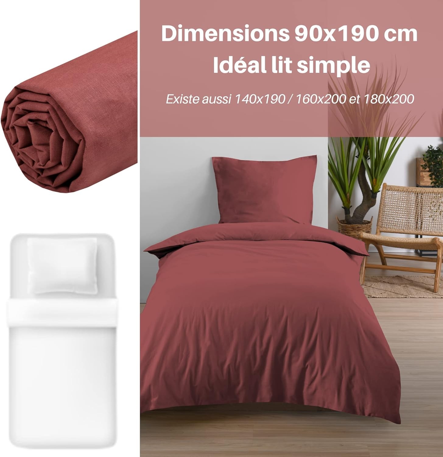 DRAP HOUSSE EDEN GRENACHE 90X190 cm