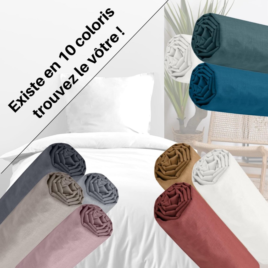 Drap Housse Stof 90 x 190 cm bonnet 30cm 57 Fils Coton Eden Lin