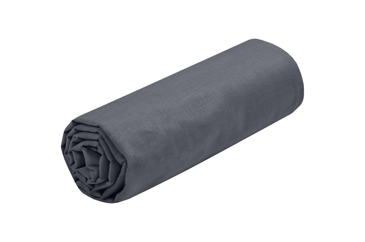 Drap Housse Stof 90 x 200 cm bonnet 30cm 57 Fils Coton Eden Ardoise