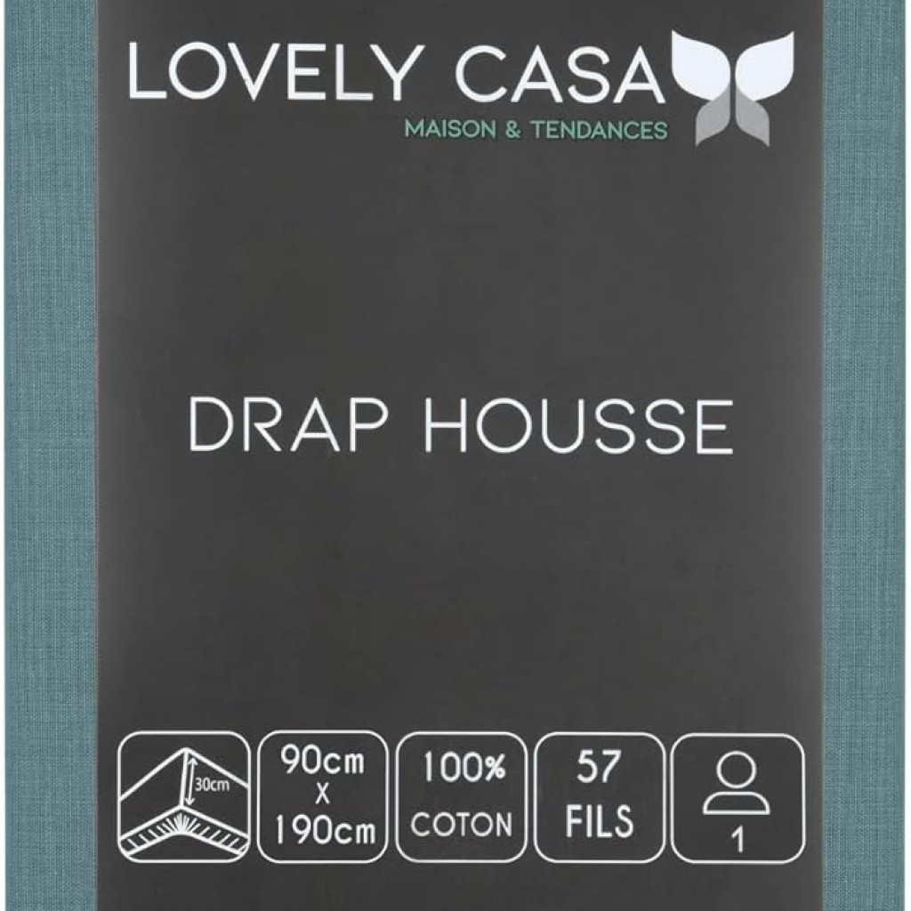 STOF - Drap Housse 90 x 190 cm Bonnet 30cm 57 Fils Coton Eden Eucalytus