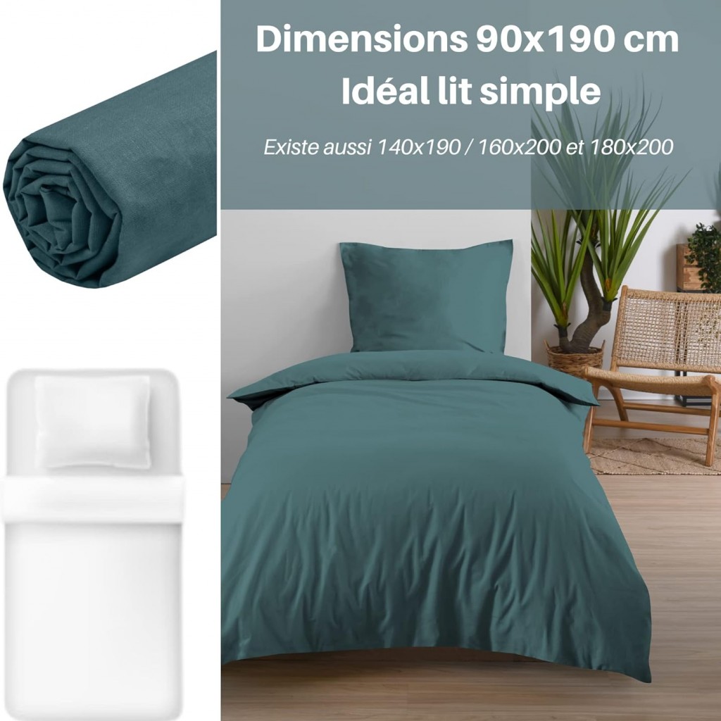 STOF - Drap Housse 90 x 190 cm Bonnet 30cm 57 Fils Coton Eden Eucalytus