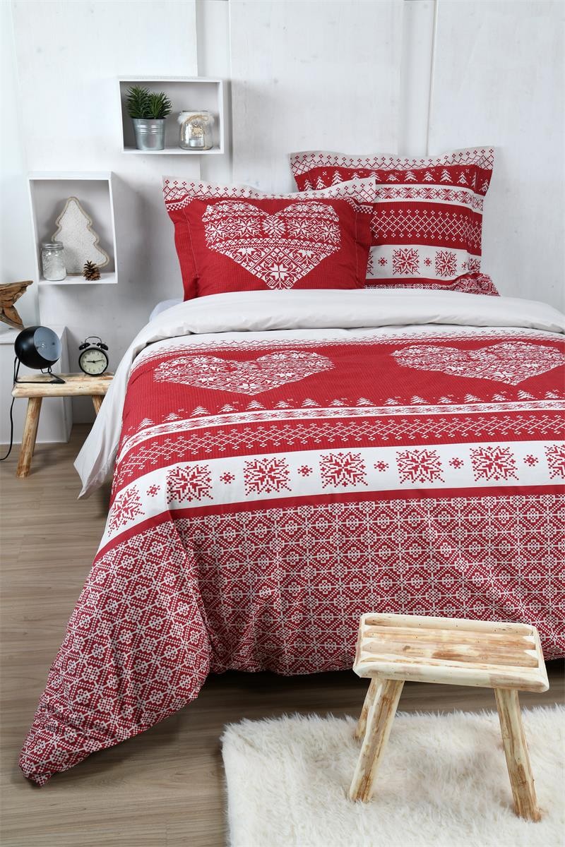 Housse de couette et deux taies coton 260 Chabottes Rouge Housse de couette et deux taies coton 260 Chabottes Rouge