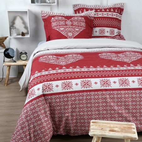 Housse de couette et deux taies coton 260  Chabottes Rouge
