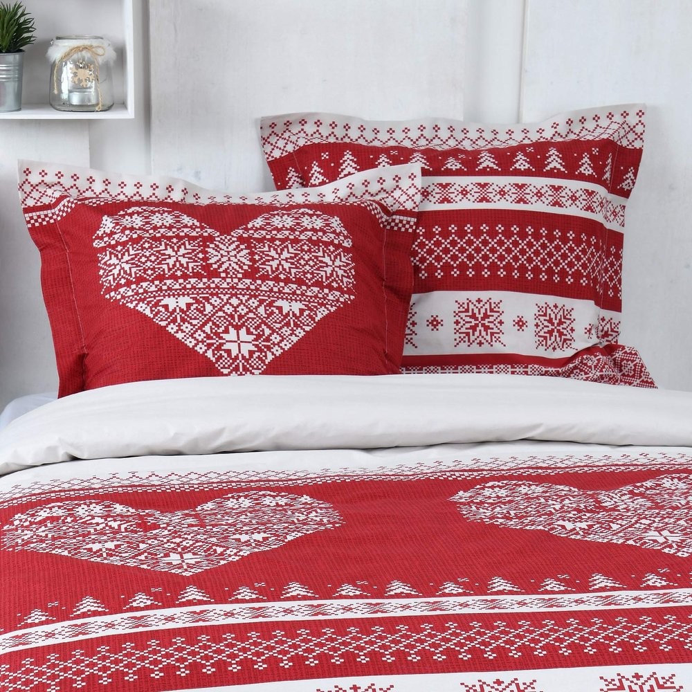Housse de couette et deux taies coton 260 Chabottes Rouge Housse de couette et deux taies coton 260 Chabottes Rouge