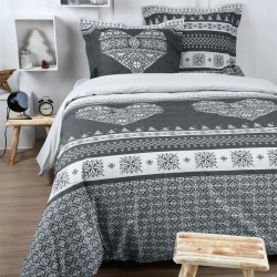 Housse de couette et deux taies coton (260 x 240 cm) Chabottes Gris