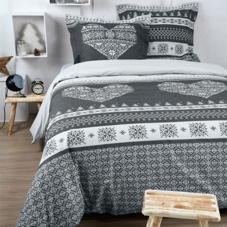 Housse de couette et deux taies coton (260 x 240 cm) Chabottes Gris
