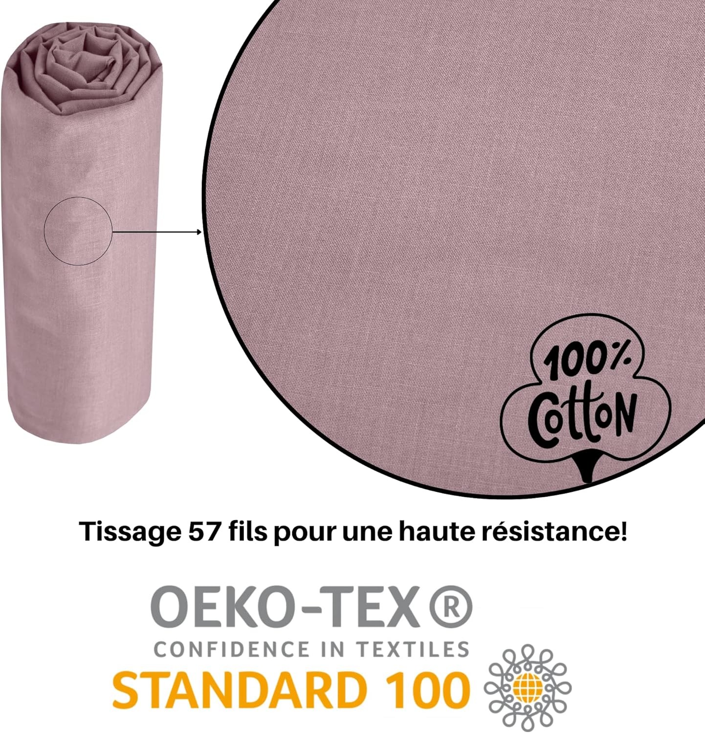 STOF - Drap Housse 140 x 190 cm Bonnet 30 cm 57 Fils Coton Eden Vieux Rose STOF - Drap Housse 140 x 190 cm Bonnet 30 cm 57 Fils Coton Eden Vieux Rose