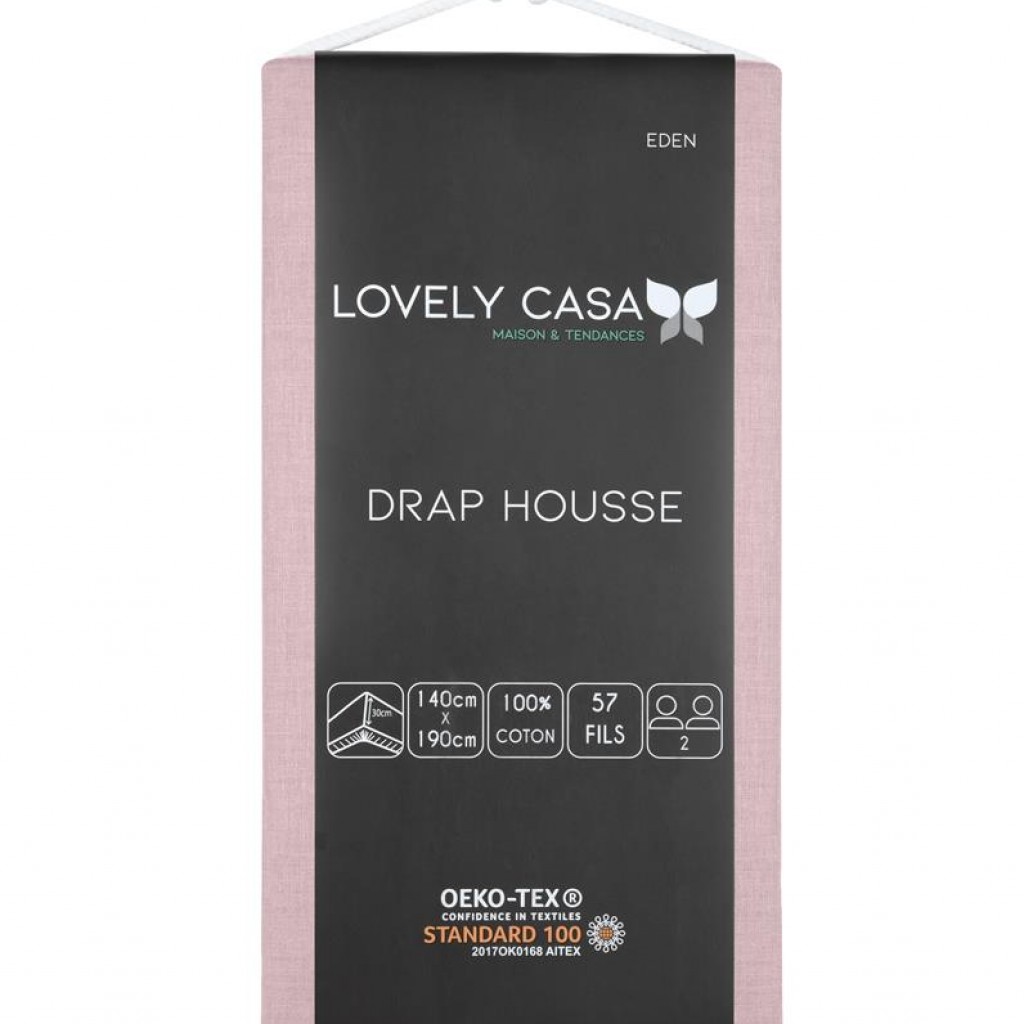 STOF - Drap Housse 140 x 190 cm Bonnet 30 cm 57 Fils Coton Eden Vieux Rose