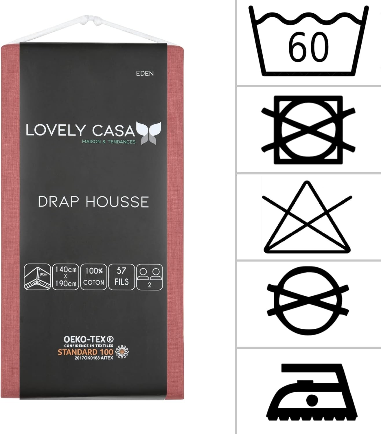 DRAP HOUSSE EDEN GRENACHE 140X190/200 cm