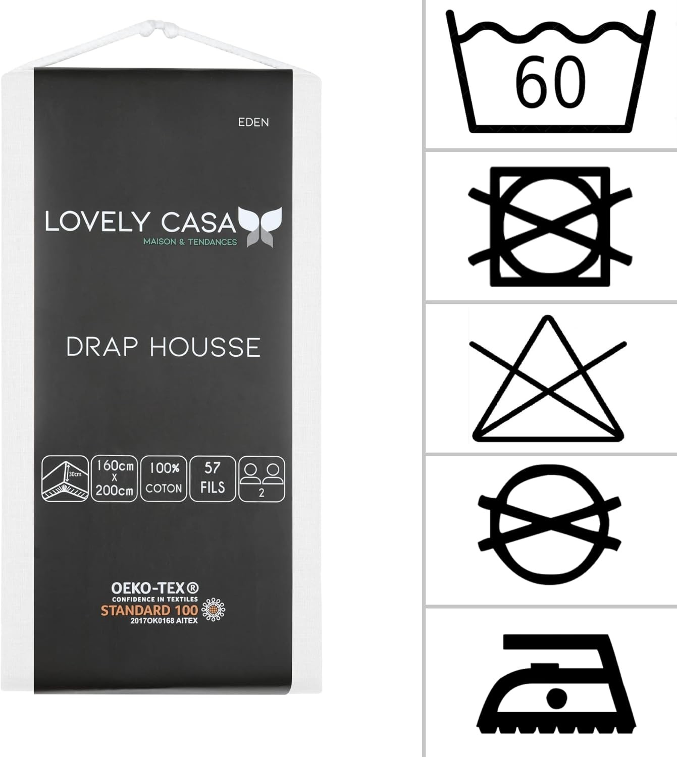 Stof - Drap Housse 160 x 200 cm Bonnet 30 cm Blanc