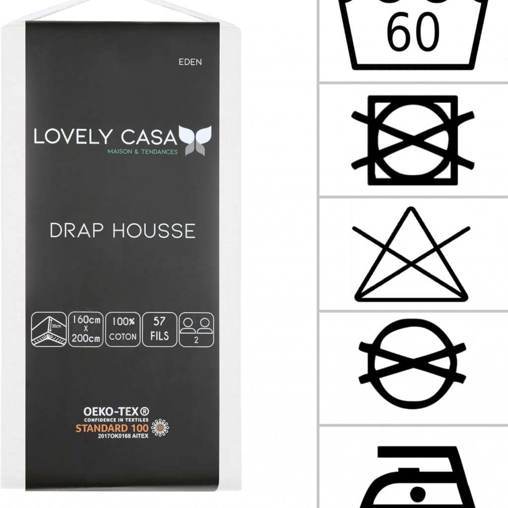 Stof - Drap Housse 160 x 200 cm Bonnet 30 cm Blanc