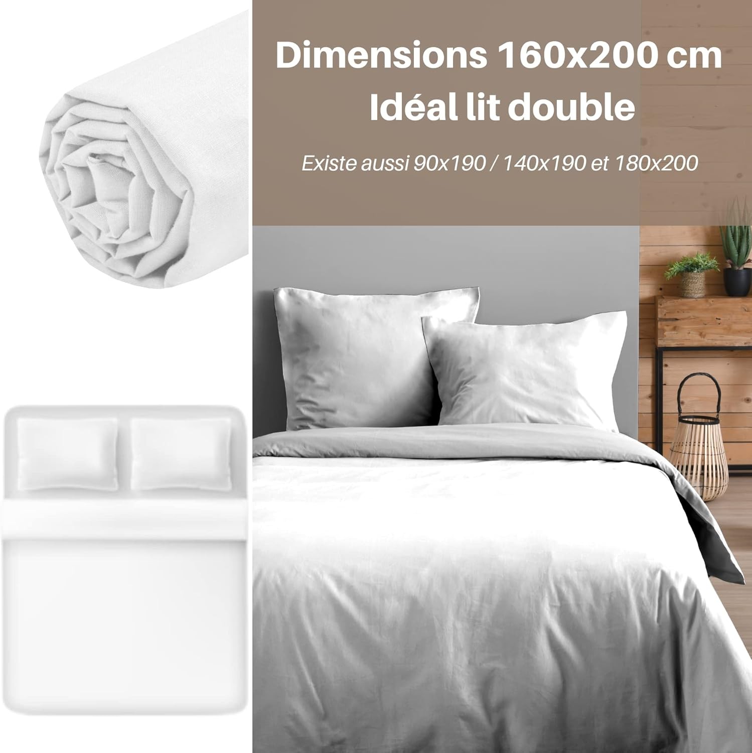 Stof - Drap Housse 160 x 200 cm Bonnet 30 cm Blanc