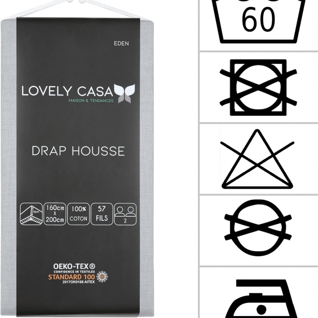 DRAP HOUSSE EDEN SOURIS 160X200 cm