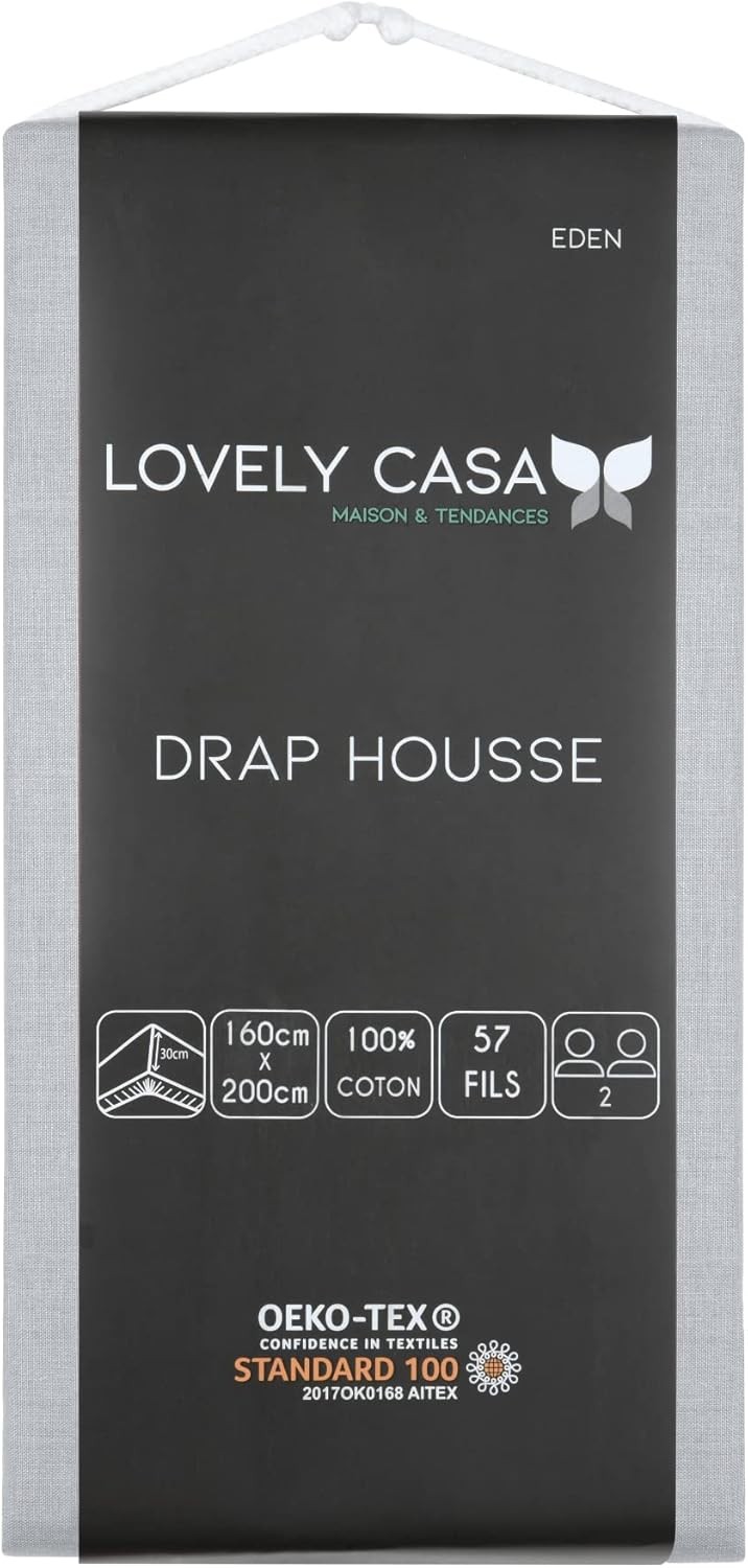 DRAP HOUSSE EDEN SOURIS 160X200 cm