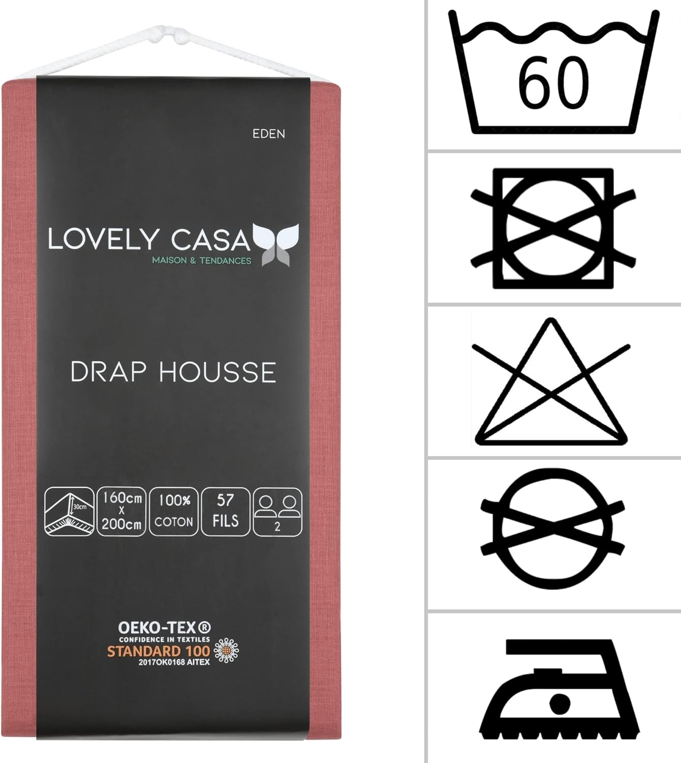 DRAP HOUSSE EDEN GRENACHE 160X200 cm DRAP HOUSSE EDEN GRENACHE 160X200 cm