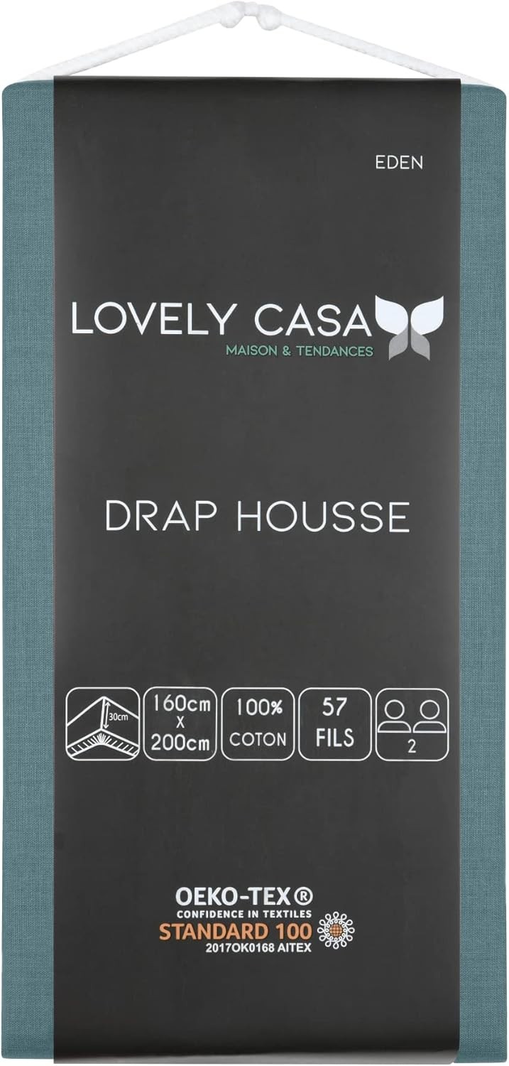Stof - Drap Housse 160 x 200 cm Bonnet 30 cm 57 Fils Coton Eden Eucalyptus Stof - Drap Housse 160 x 200 cm Bonnet 30 cm 57 Fils Coton Eden Eucalyptus
