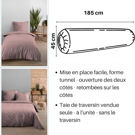Taie de Traversin 45 x 185 cm Eden Coton Vieux Rose