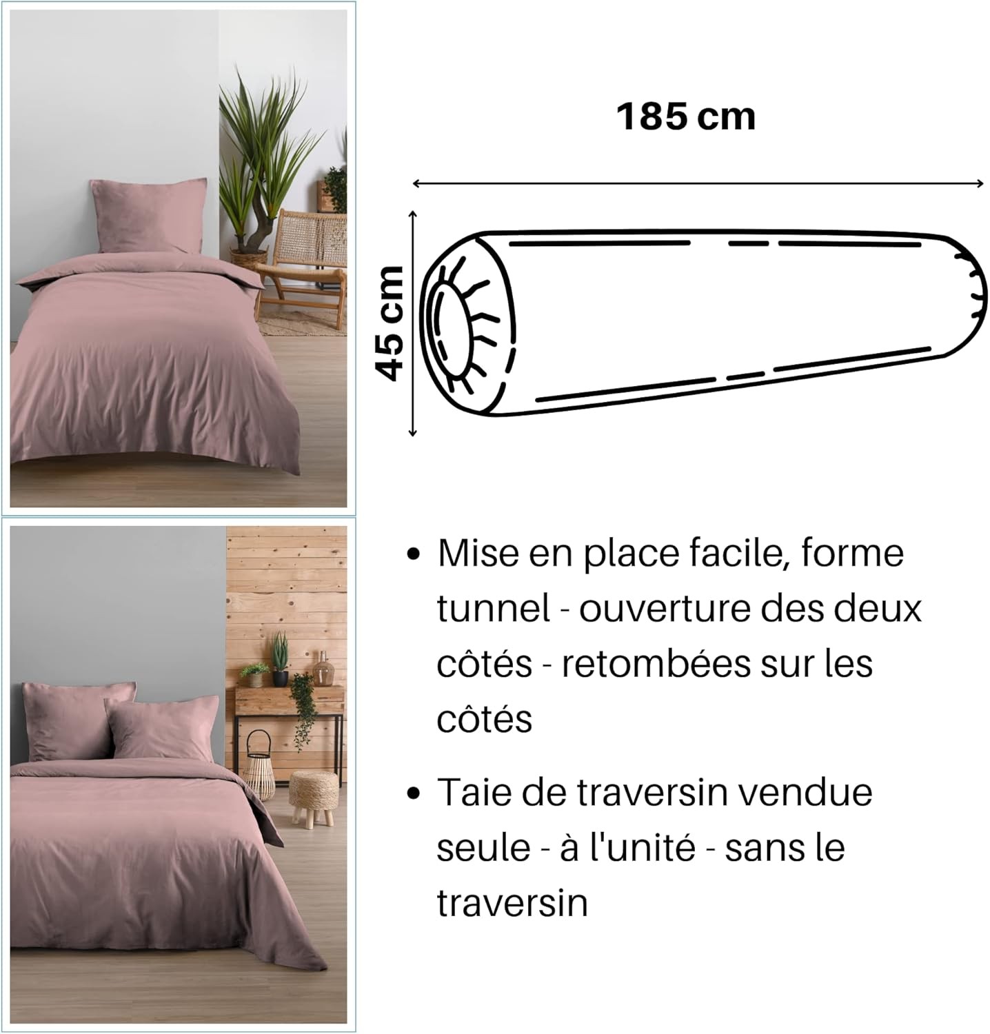 taie de traversin rose