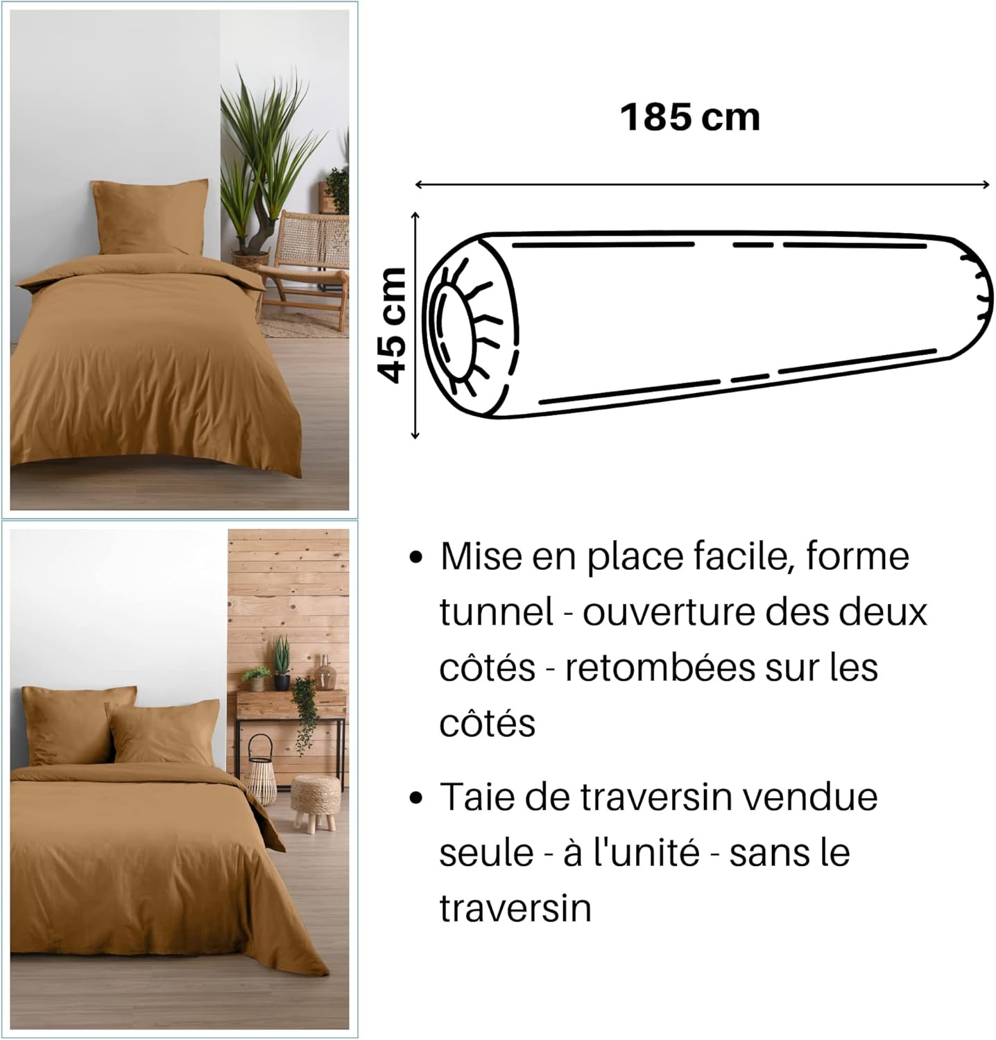 Stof - Taie de Traversin 45 x 185 cm Eden Coton Curry