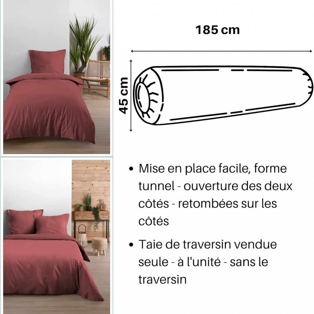 TAIE DE TRAVERSIN EDEN GRENACHE 45X185 cm