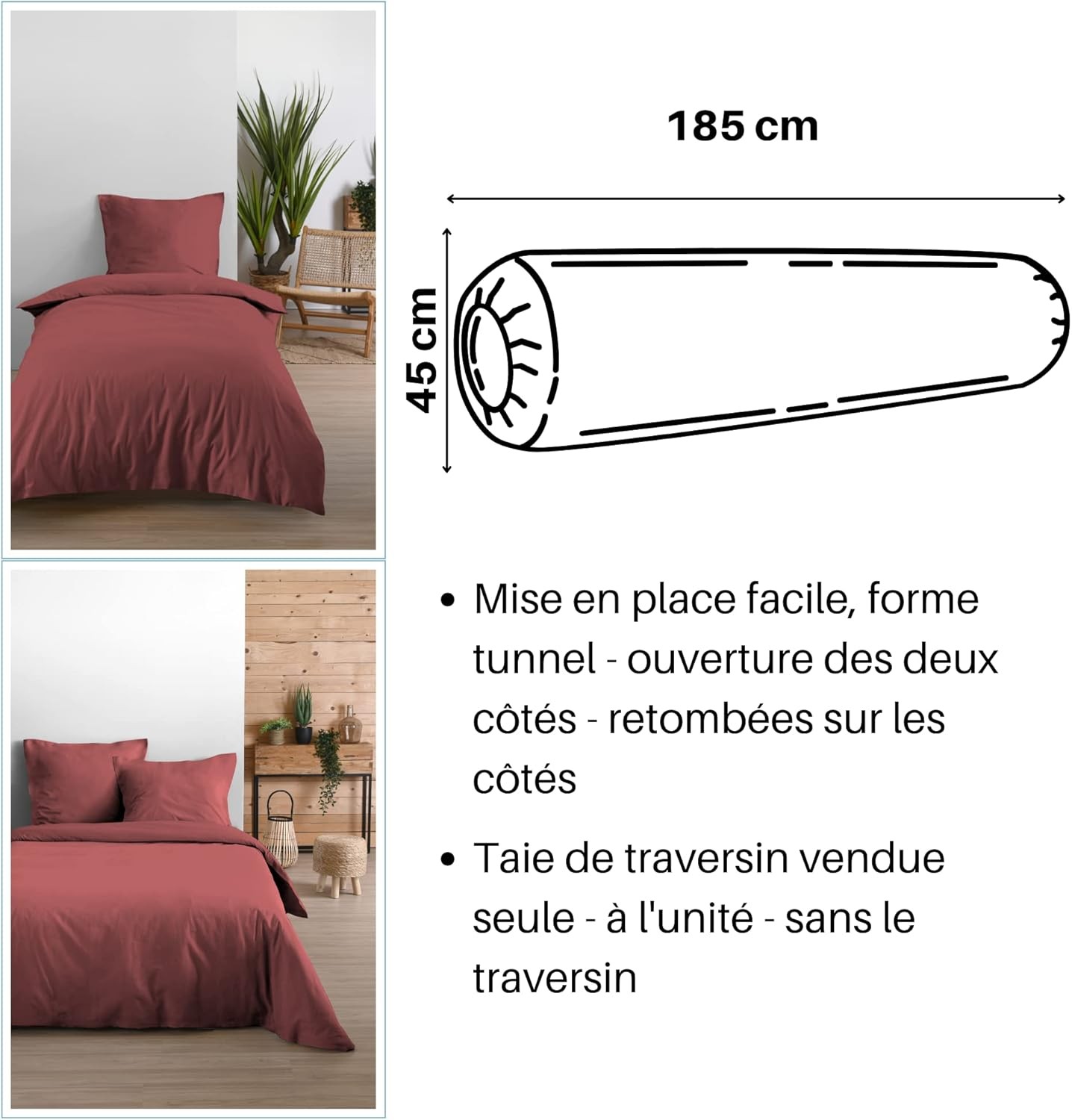 TAIE DE TRAVERSIN EDEN GRENACHE 45X185 cm TAIE DE TRAVERSIN EDEN GRENACHE 45X185 cm