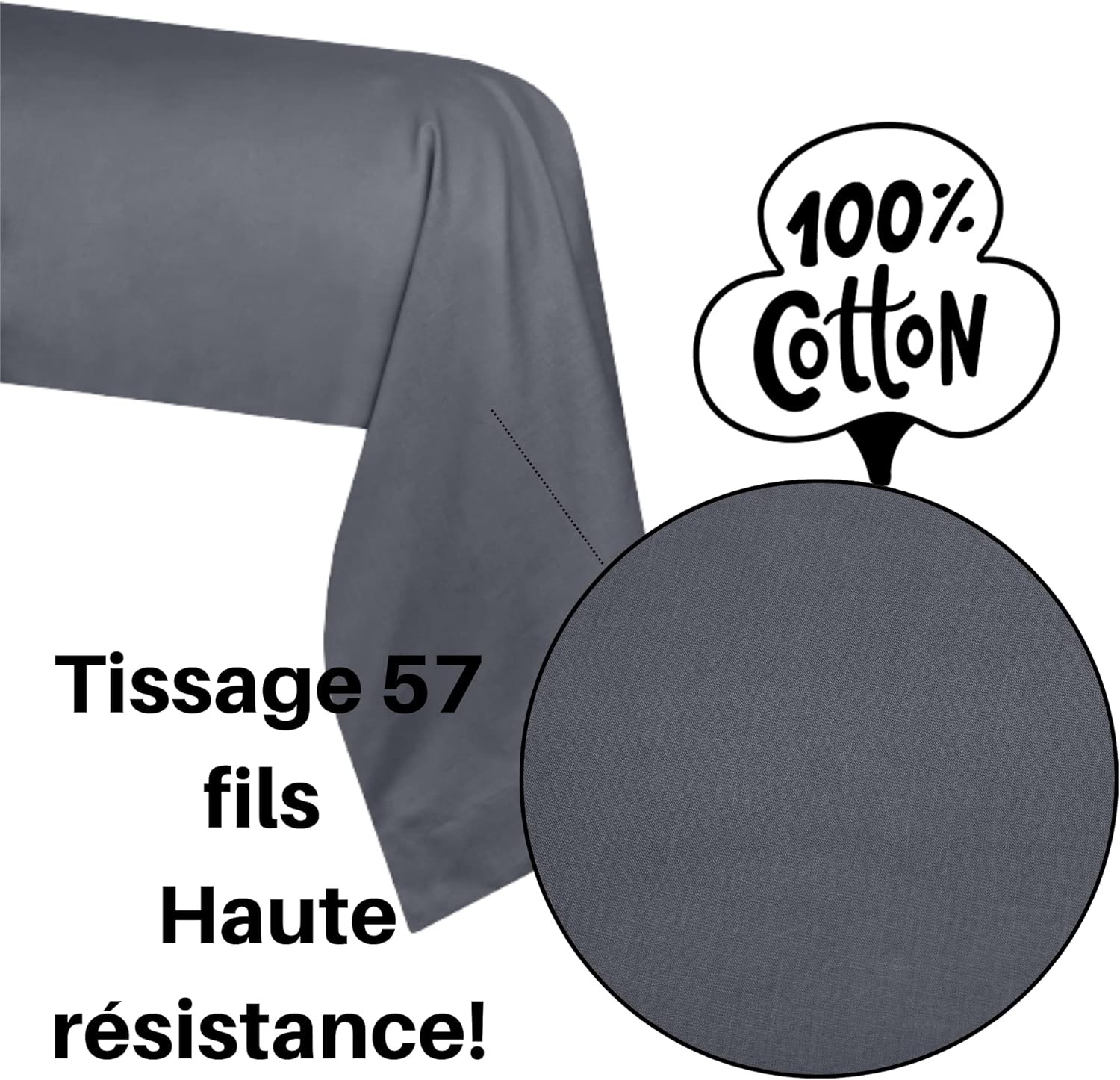 Stof - Taie de Traversin 45 x 185 cm Eden Coton Ardoise