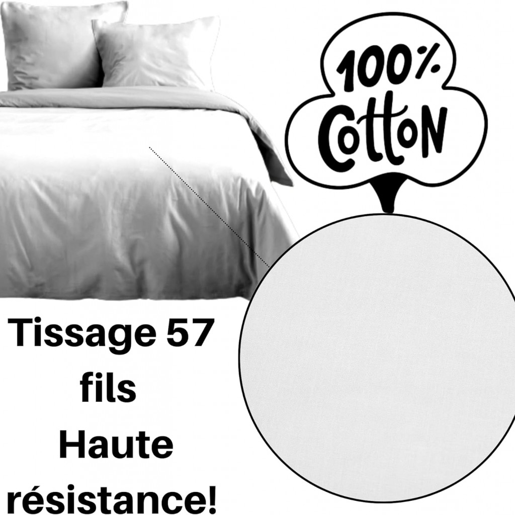 Stof - Housse de Couette 260 x 240 cm 57 Fils Coton Eden Blanc
