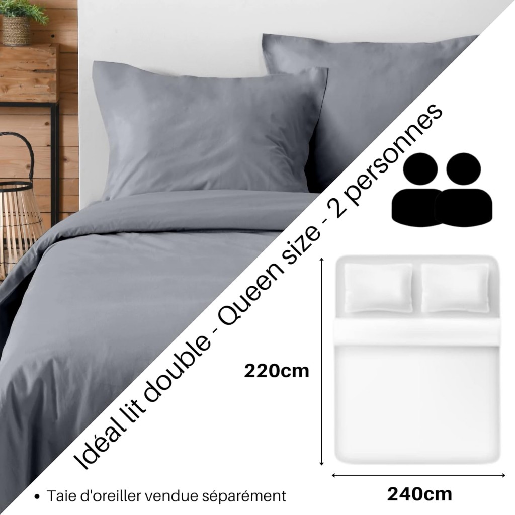HOUSSE DE COUETTE EDEN SOURIS 240X220 cm