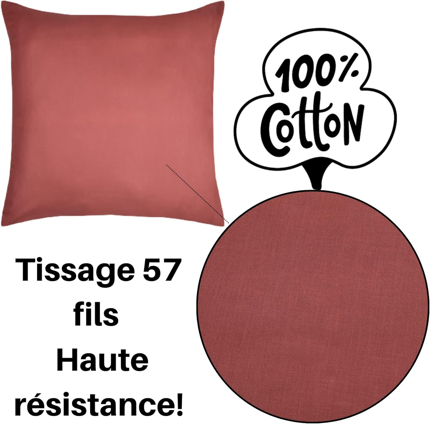 Taie d'Oreiller Sac 63 x 63 cm Eden Coton, Grenache