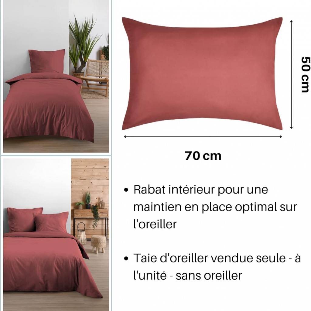 Taie d'Oreiller Sac 50 x 70 cm Eden Coton, Grenache