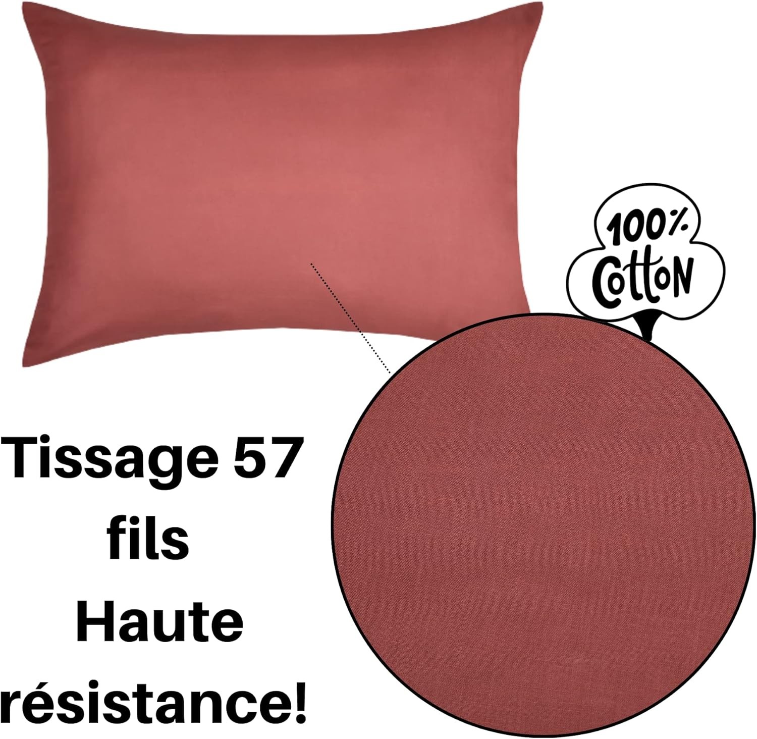 Taie d'Oreiller Sac 50 x 70 cm Eden Coton, Grenache Taie d'Oreiller Sac 50 x 70 cm Eden Coton, Grenache