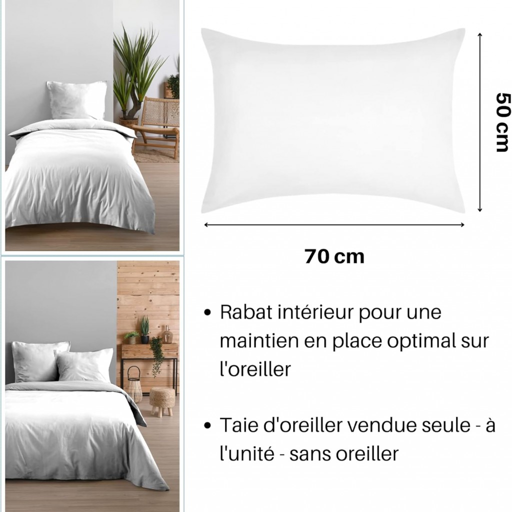 Taie rectangulaire  50 x 70 cm Eden Coton, Blanc