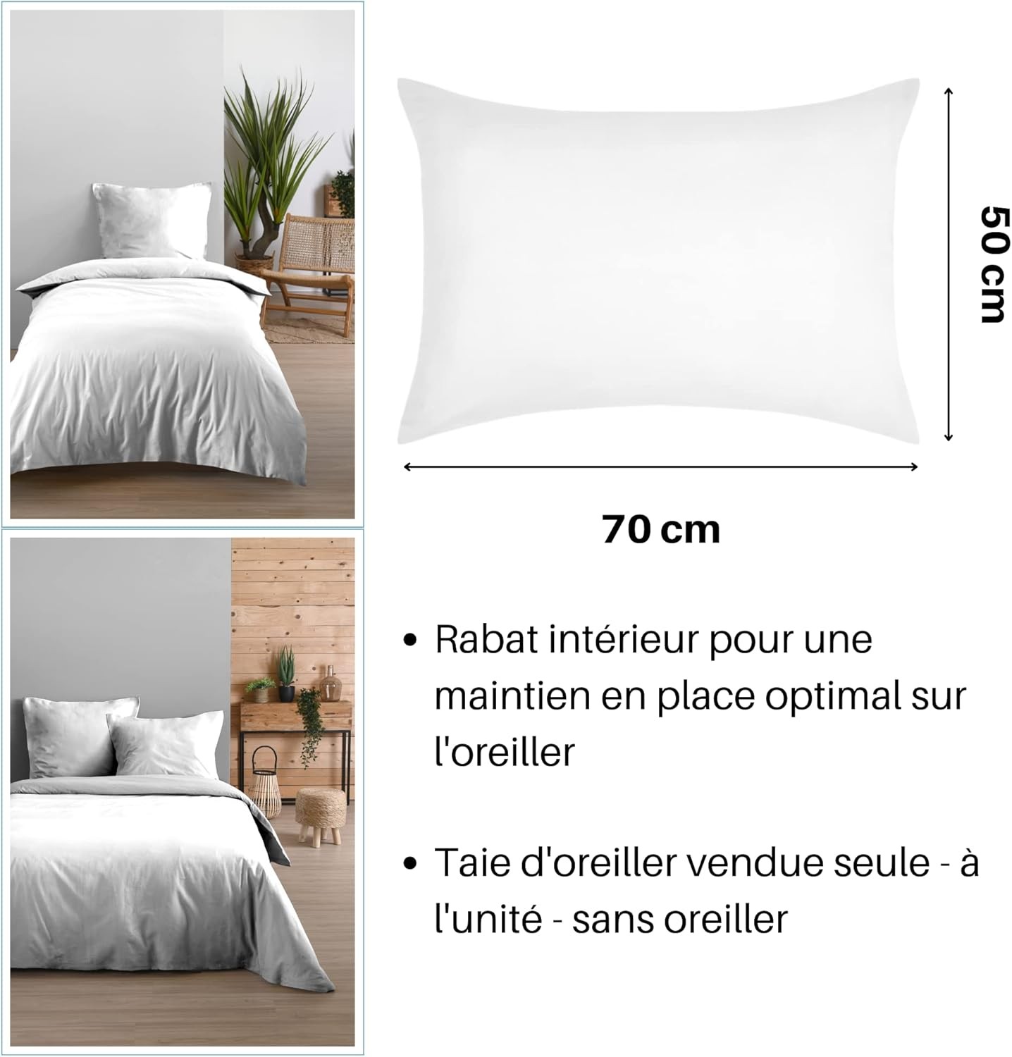 Taie rectangulaire  50 x 70 cm Eden Coton, Blanc