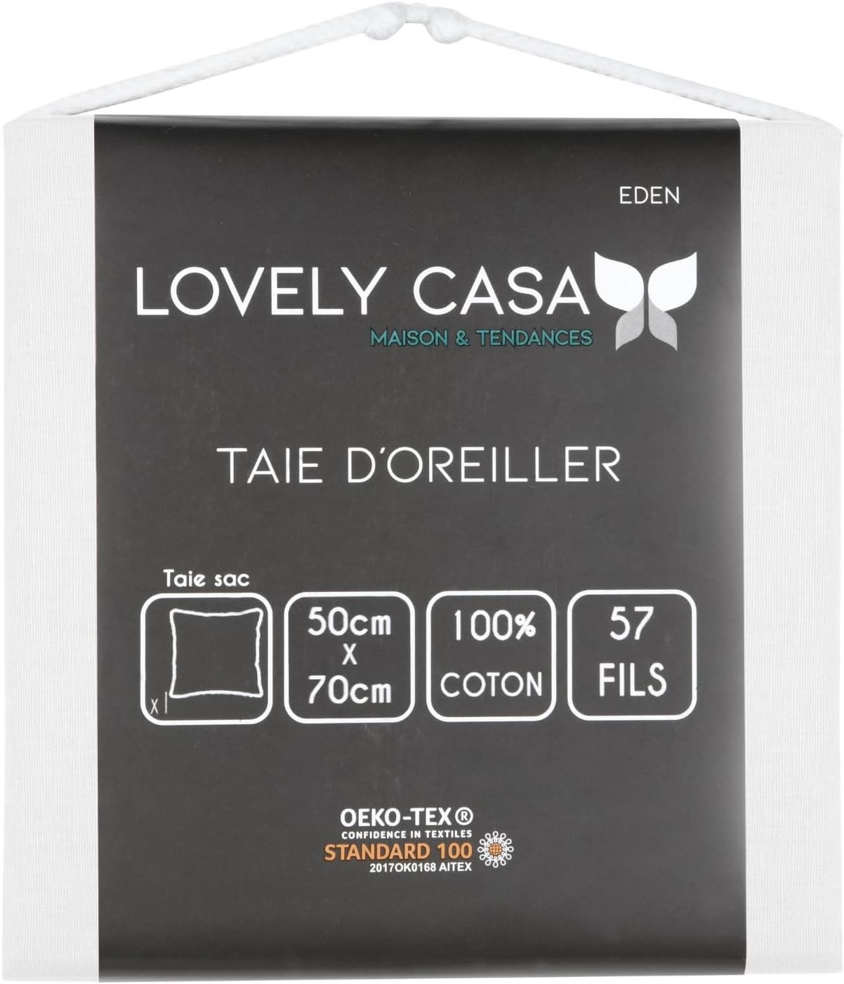 Taie rectangulaire  50 x 70 cm Eden Coton, Blanc