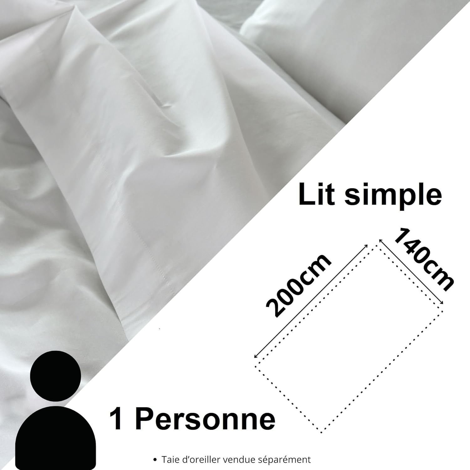 Stof - Housse de couette Coton 140 x 200 cm 78 Fils  Elysée Percale Blanc