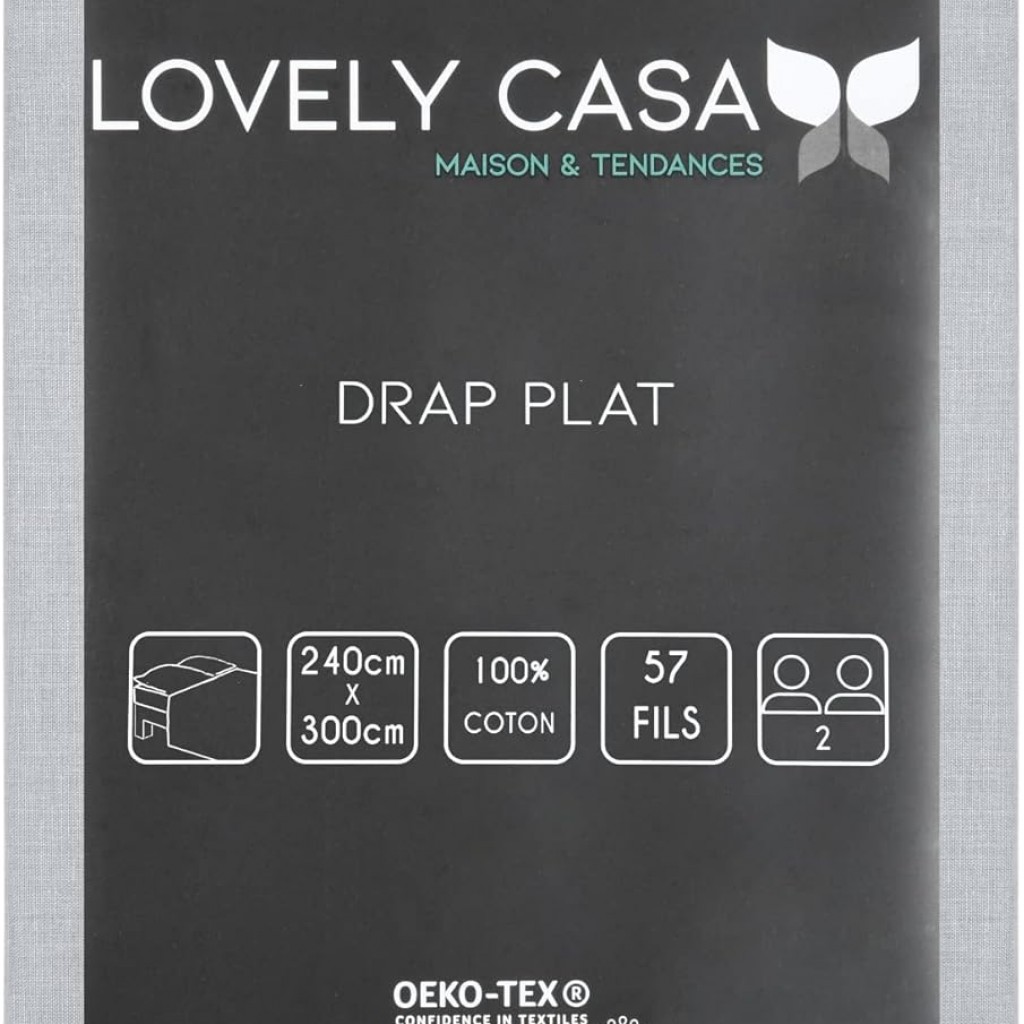 Stof - Drap Plat Coton 240 x 300 cm 57 Fils  Eden, gris