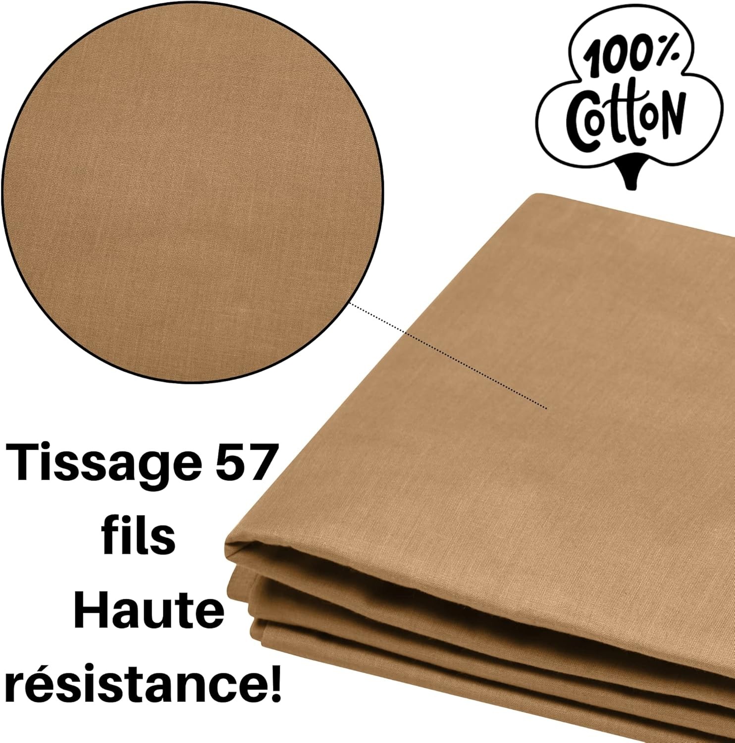 Stof - Drap Plat Coton 240 x 300 cm 57 Fils Eden, Curry Stof - Drap Plat Coton 240 x 300 cm 57 Fils Eden, Curry