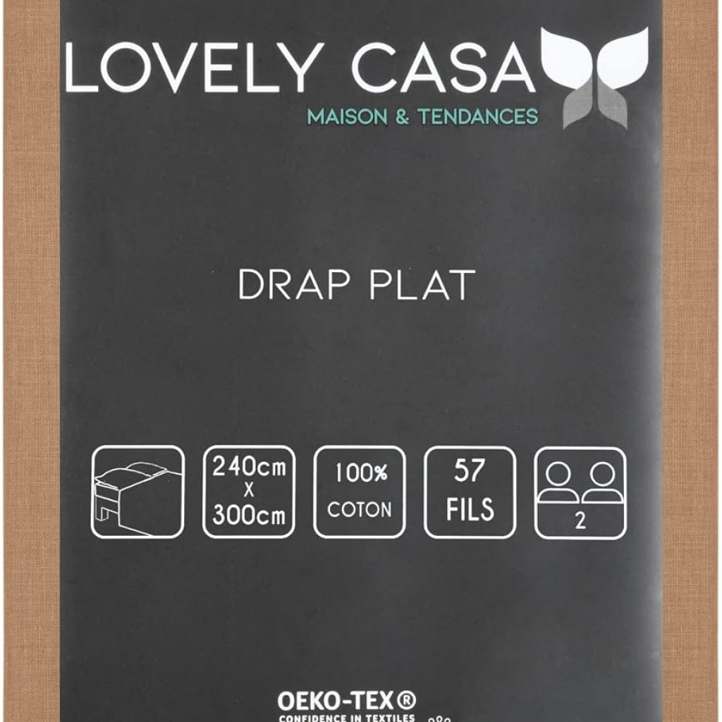 Stof - Drap Plat Coton 240 x 300 cm 57 Fils  Eden,  Curry
