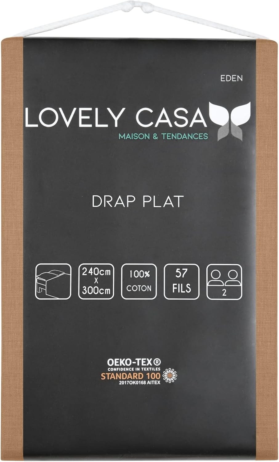 Stof - Drap Plat Coton 240 x 300 cm 57 Fils Eden, Curry Stof - Drap Plat Coton 240 x 300 cm 57 Fils Eden, Curry