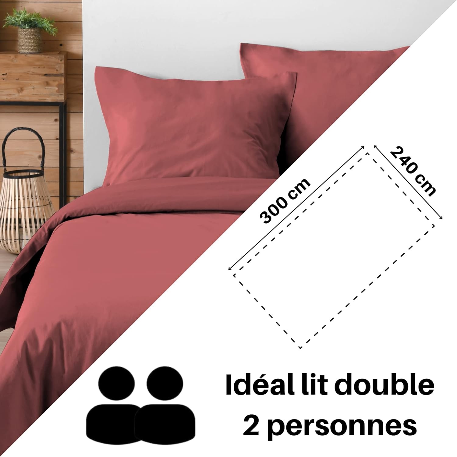 Drap Plat Coton 240 x 300 cm 57 Fils Eden, Grenache Drap Plat Coton 240 x 300 cm 57 Fils Eden, Grenache