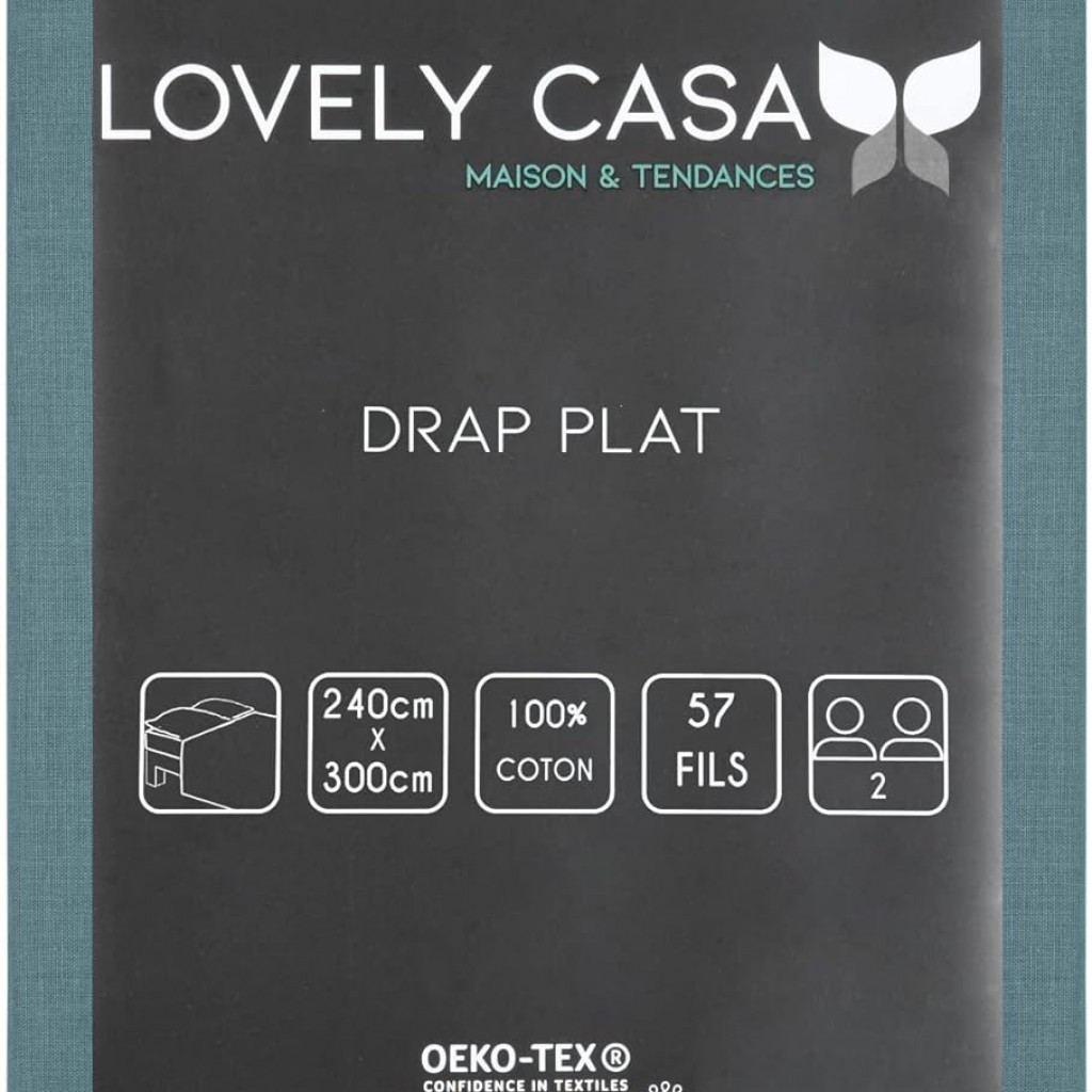 Drap Plat vert Coton 240 x 300 cm 57 Fils  Eden