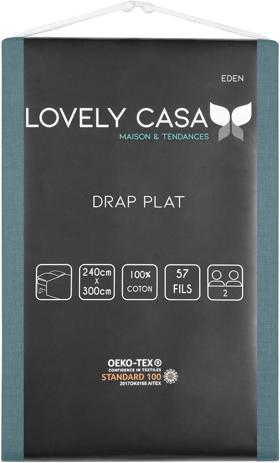 Drap Plat vert Coton 240 x 300 cm 57 Fils  Eden
