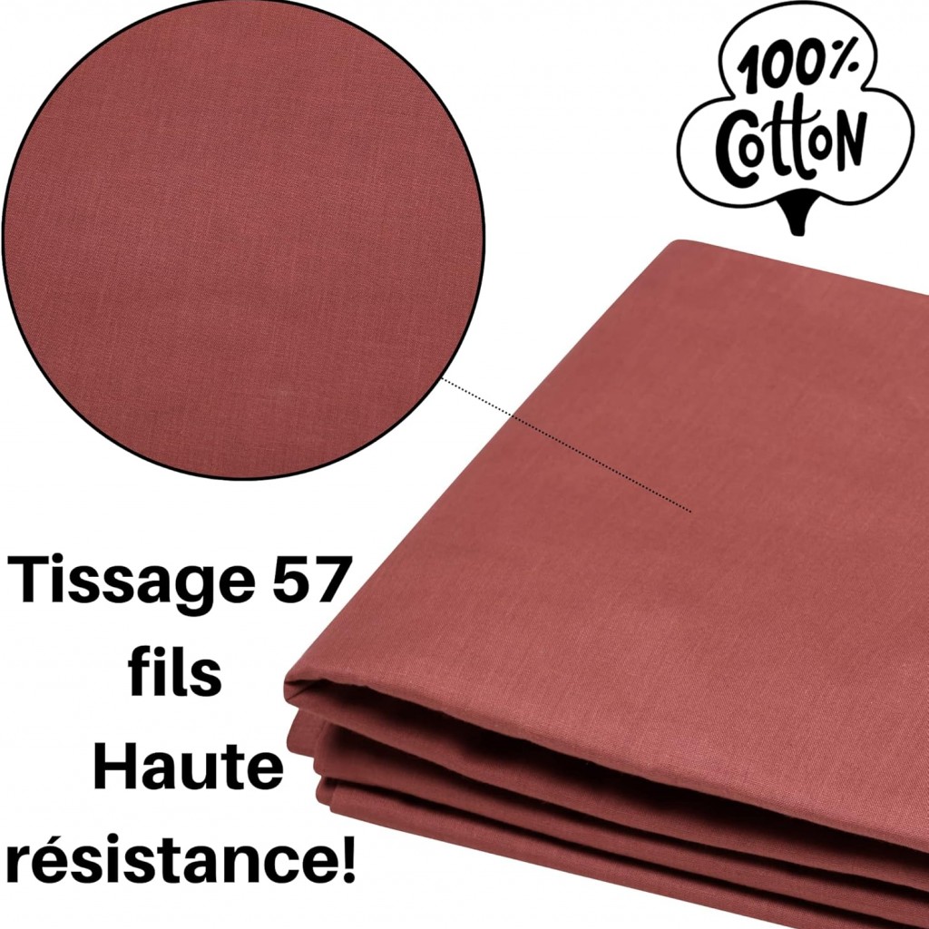 Stof - Drap Plat 180 x 290 cm 57 Fils Coton Eden Grenache