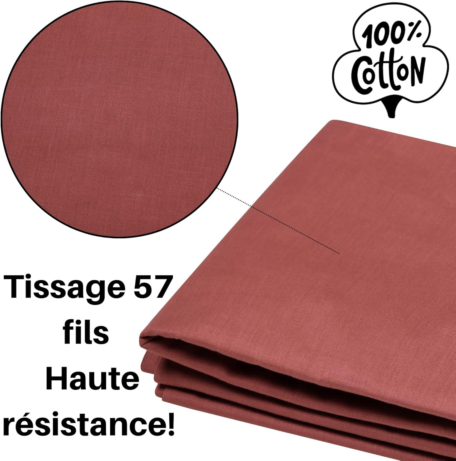 Stof - Drap Plat 180 x 290 cm 57 Fils Coton Eden Grenache