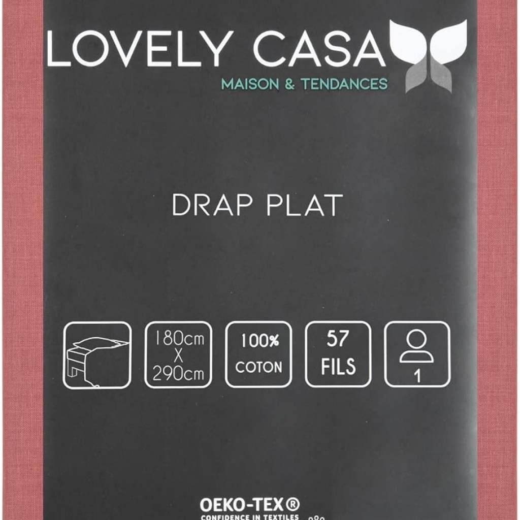 Stof - Drap Plat 180 x 290 cm 57 Fils Coton Eden Grenache