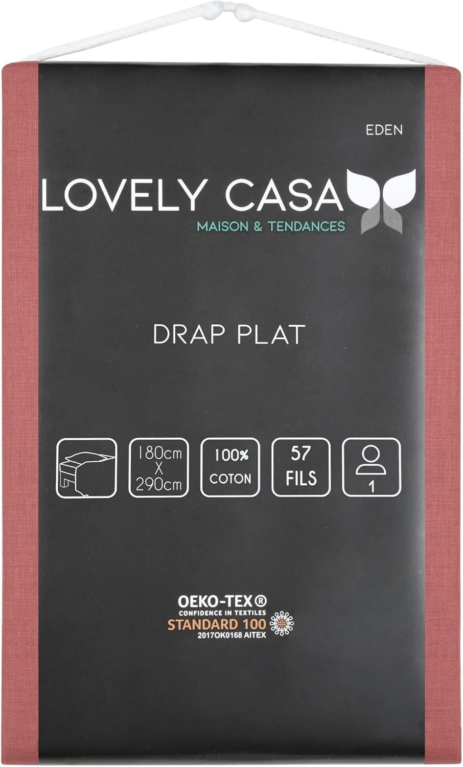 Stof - Drap Plat 180 x 290 cm 57 Fils Coton Eden Grenache
