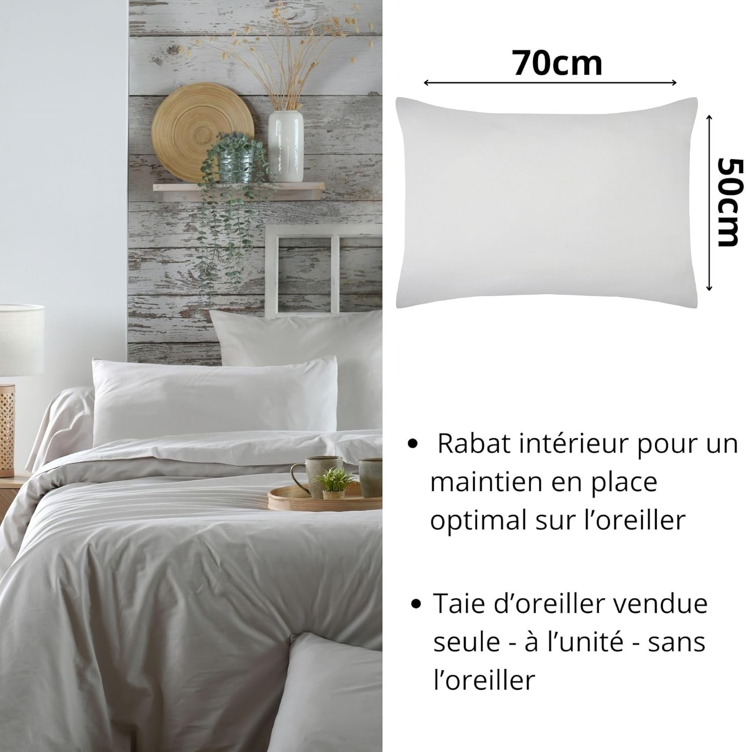 Stof - Taie d'Oreiller Sac 50 x 70 cm Elysée 78 fils Percale Lin